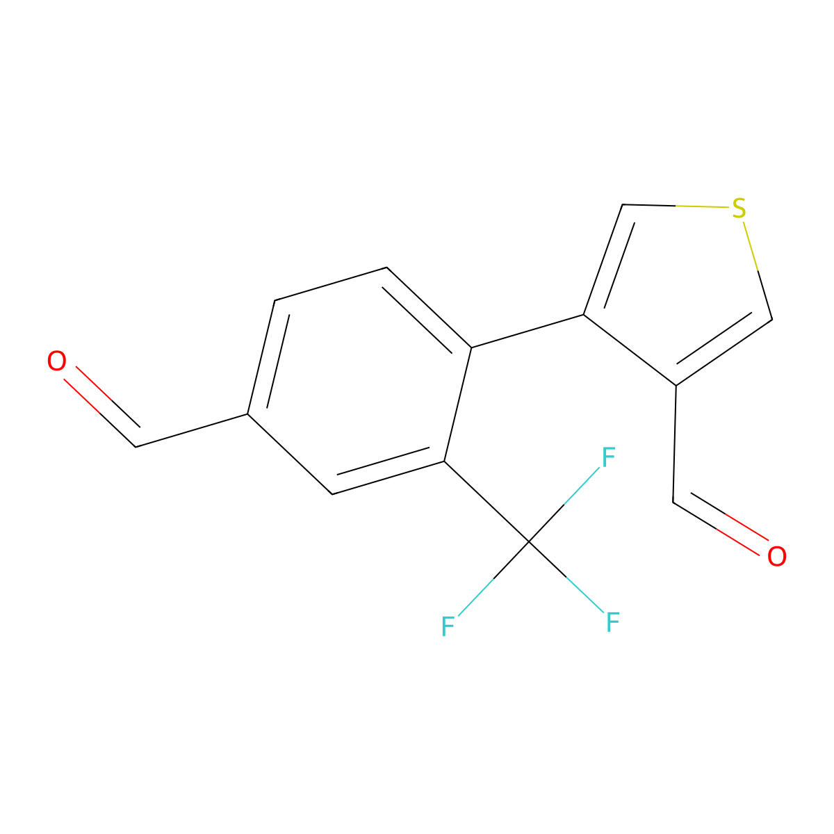 4-(4-Formyl-2-(trifluoromethyl)phenyl)thiophene-3-carbaldehyde molecular structure, CAS 2969452-24-0