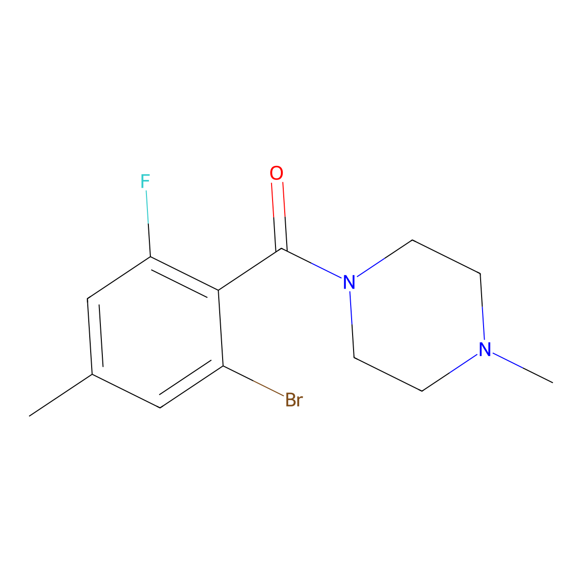 (2-Bromo-6-fluoro-4-methylphenyl)(4-methylpiperazin-1-yl)methanone molecular structure, CAS 2969456-93-5