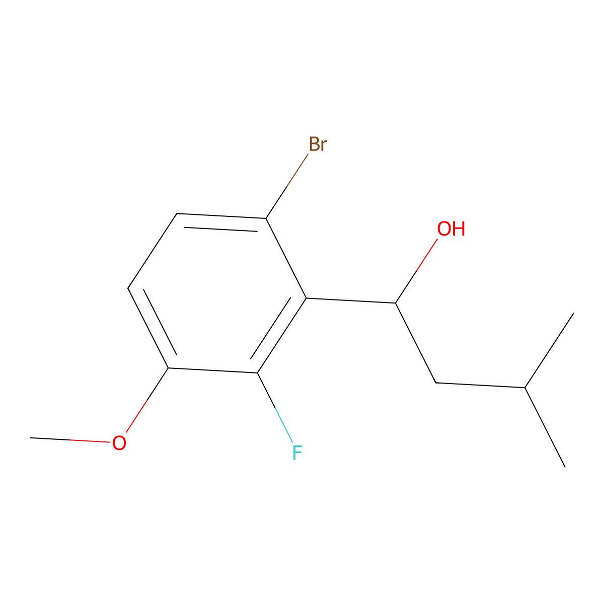 1-(6-Bromo-2-fluoro-3-methoxyphenyl)-3-methylbutan-1-ol molecular structure, CAS 2969457-47-2