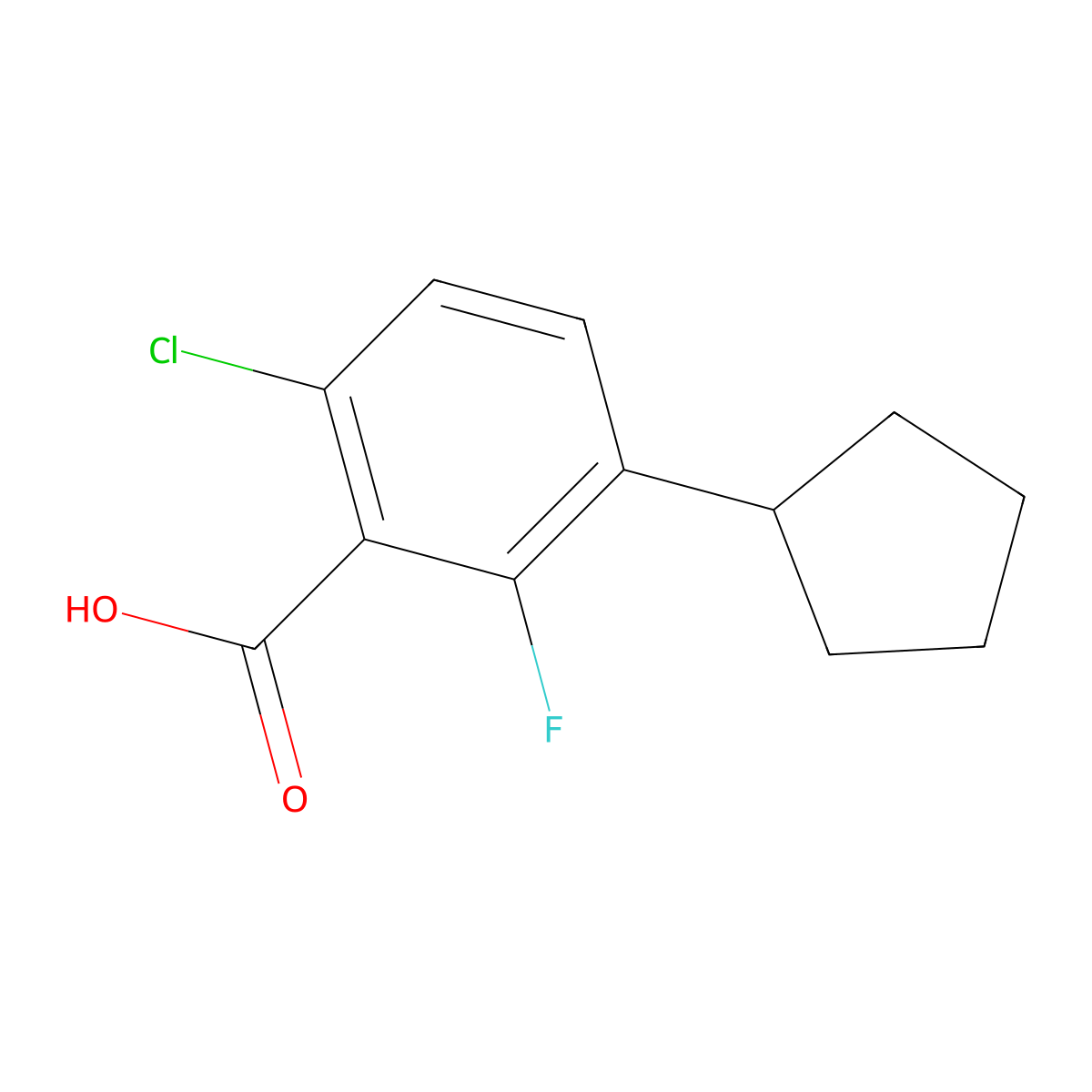 6-Chloro-3-cyclopentyl-2-fluorobenzoic acid molecular structure, CAS 2969460-84-0