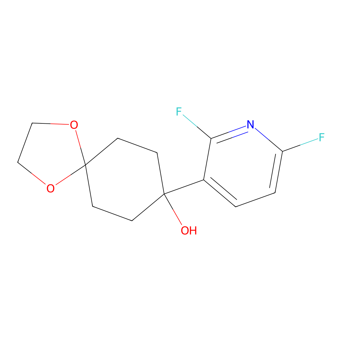 8-(2,6-Difluoropyridin-3-yl)-1,4-dioxaspiro[4.5]decan-8-ol molecular structure, CAS 2969464-42-2