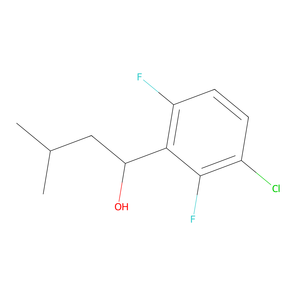 1-(3-Chloro-2,6-difluorophenyl)-3-methylbutan-1-ol molecular structure, CAS 2969467-22-7