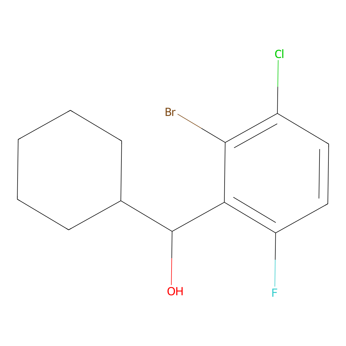(2-Bromo-3-chloro-6-fluorophenyl)(cyclohexyl)methanol molecular structure, CAS 2969471-99-4