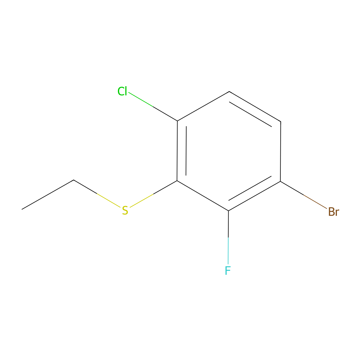 (3-Bromo-6-chloro-2-fluorophenyl)(ethyl)sulfane molecular structure, CAS 2969475-83-8