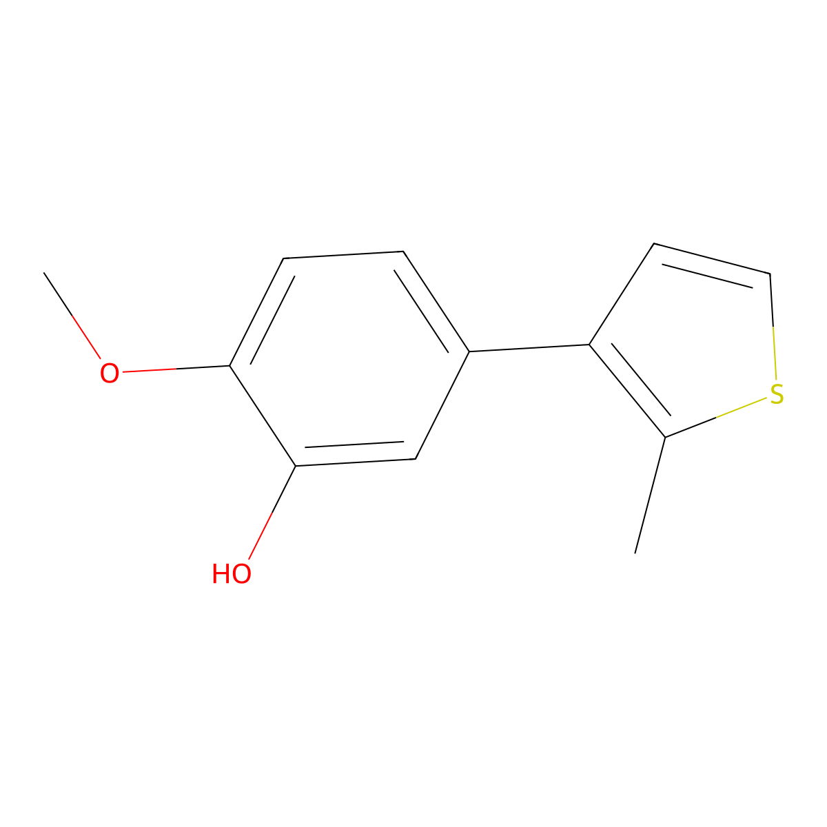 2-Methoxy-5-(2-methylthiophen-3-yl)phenol molecular structure, CAS 2969486-35-7