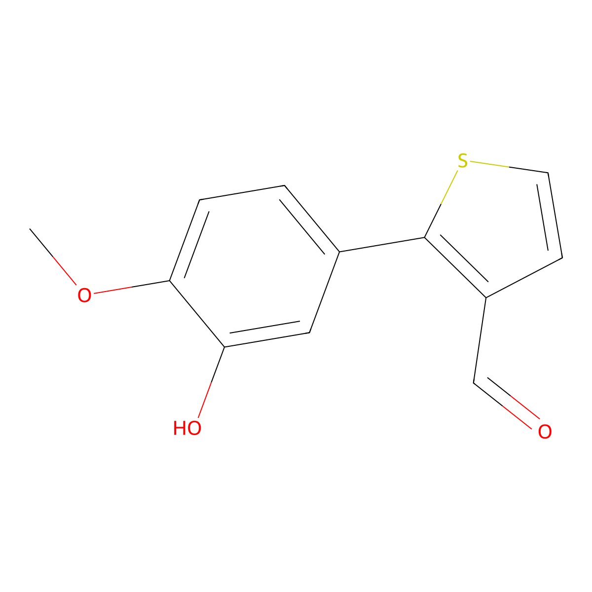 2-(3-Hydroxy-4-methoxyphenyl)thiophene-3-carbaldehyde molecular structure, CAS 2969486-39-1