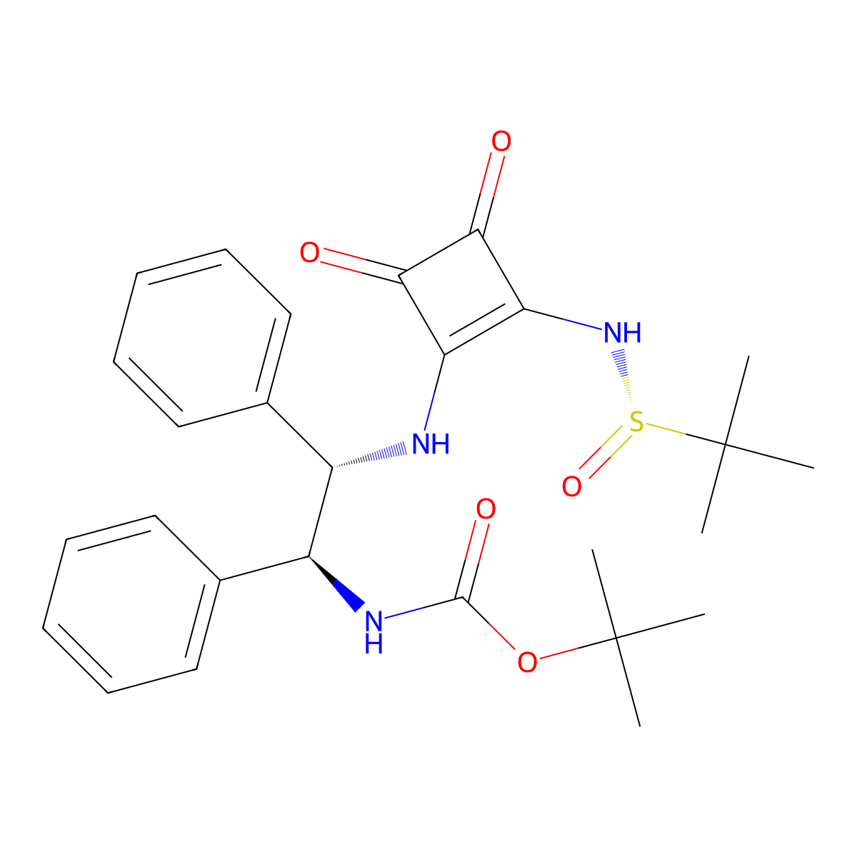 tert-Butyl ((1S,2S)-2-((2-(((S)-tert-butylsulfinyl)amino)-3,4-dioxocyclobut-1-en-1-yl)amino)-1,2-diphenylethyl)carbamate molecular structure, CAS 2969588-02-9