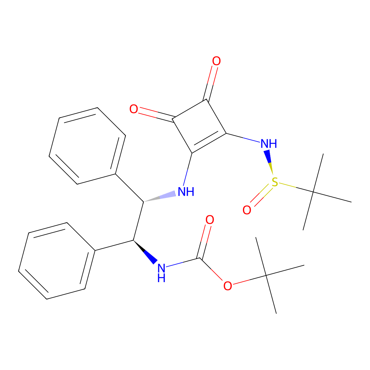 tert-Butyl ((1S,2S)-2-((2-(((R)-tert-butylsulfinyl)amino)-3,4-dioxocyclobut-1-en-1-yl)amino)-1,2-diphenylethyl)carbamate molecular structure, CAS 2969589-27-1