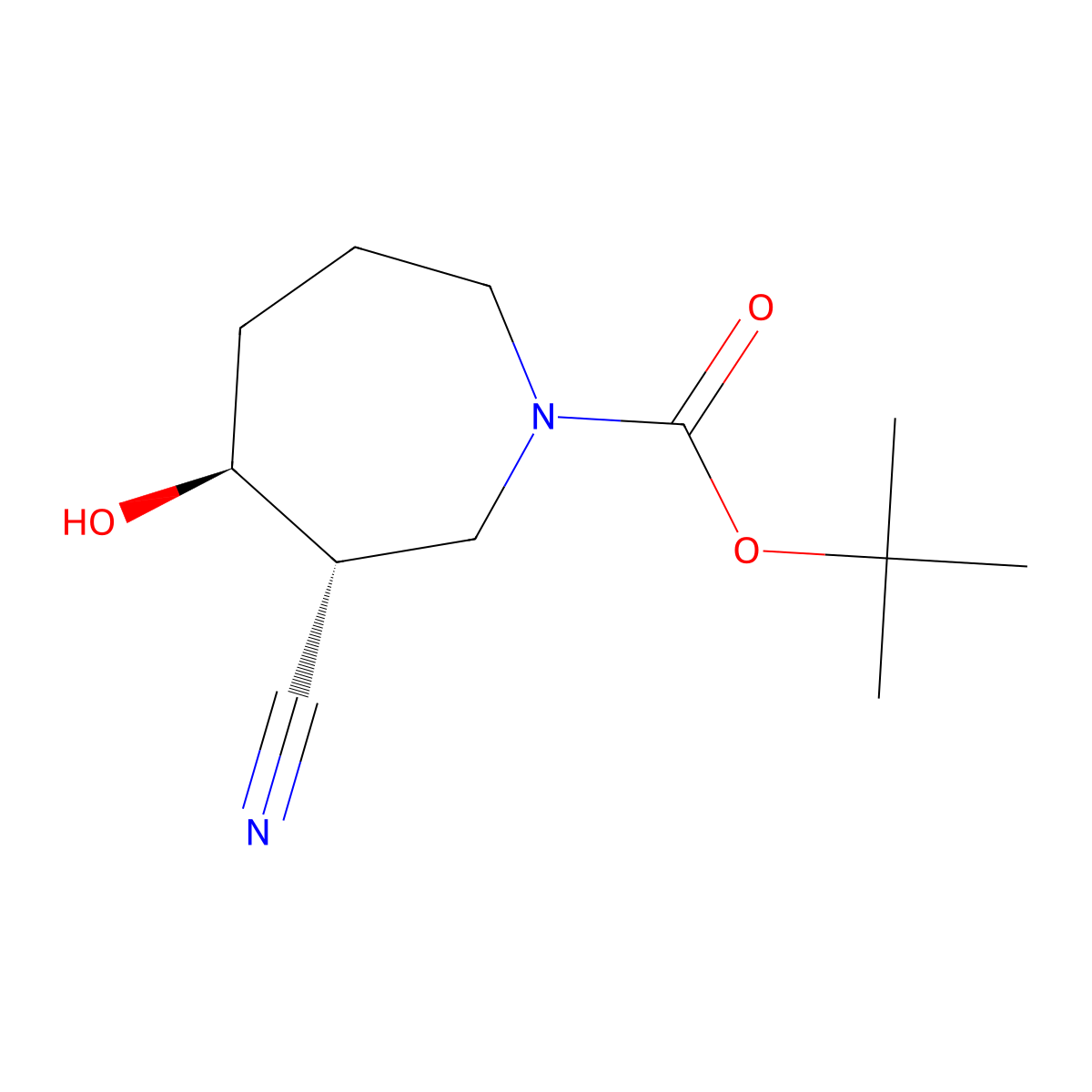 Tert-butyl trans-3-cyano-4-hydroxy-azepane-1-carboxylate molecular structure, CAS 2969617-10-3