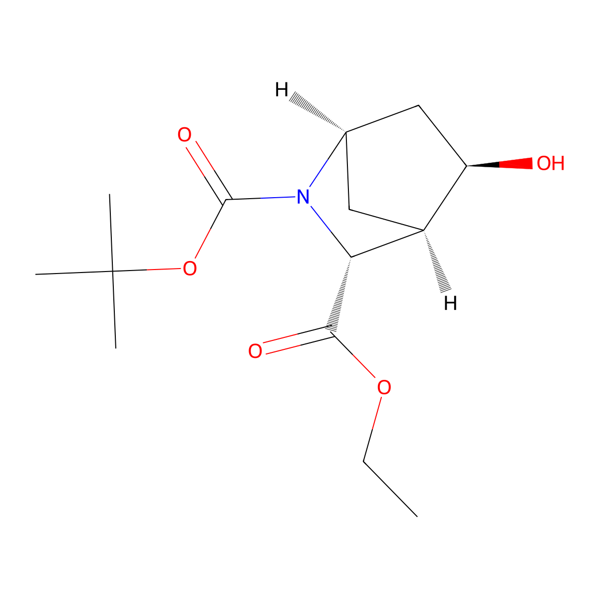 O2-tert-butyl O3-ethyl (1R,3R,4R,5R)-5-hydroxy-2-azabicyclo[2.2.1]heptane-2,3-dicarboxylate molecular structure, CAS 2969617-34-1