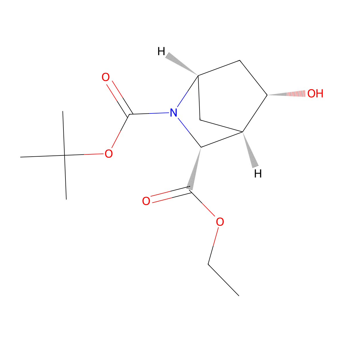 O2-tert-butyl O3-ethyl (1R,3R,4R,5S)-5-hydroxy-2-azabicyclo[2.2.1]heptane-2,3-dicarboxylate molecular structure, CAS 2969617-43-2