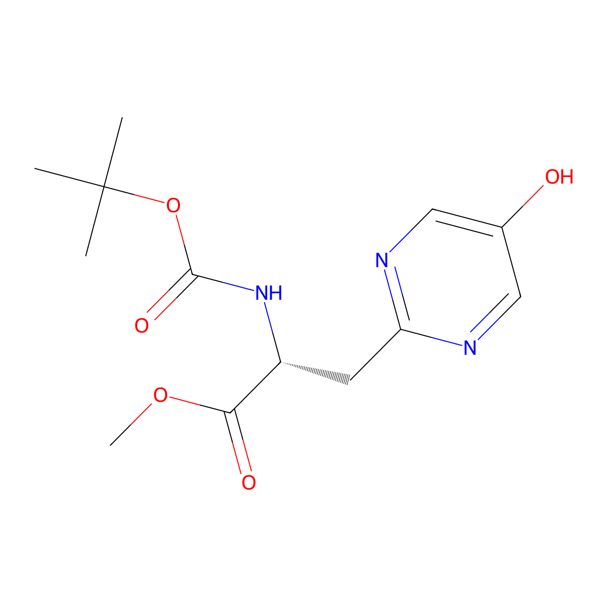 methyl (2R)-2-(tert-butoxycarbonylamino)-3-(5-hydroxypyrimidin-2-yl)propanoate molecular structure, CAS 2969617-44-3