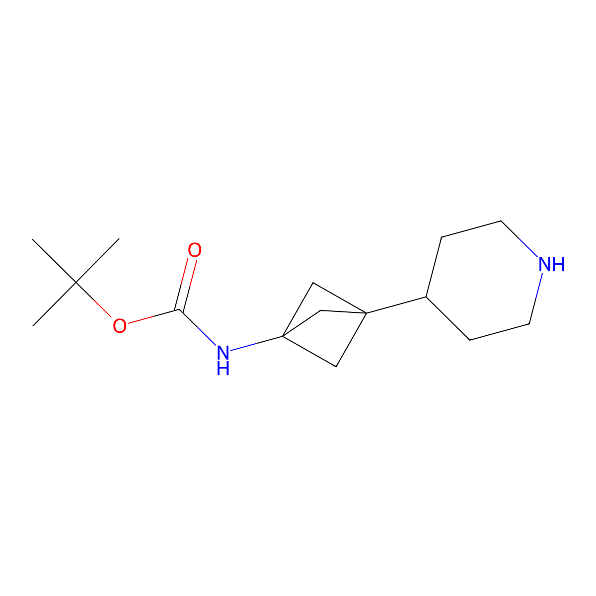 tert-butyl N-[3-(piperidin-4-yl)bicyclo[1.1.1]pentan-1-yl]carbamate molecular structure, CAS 2970213-73-9