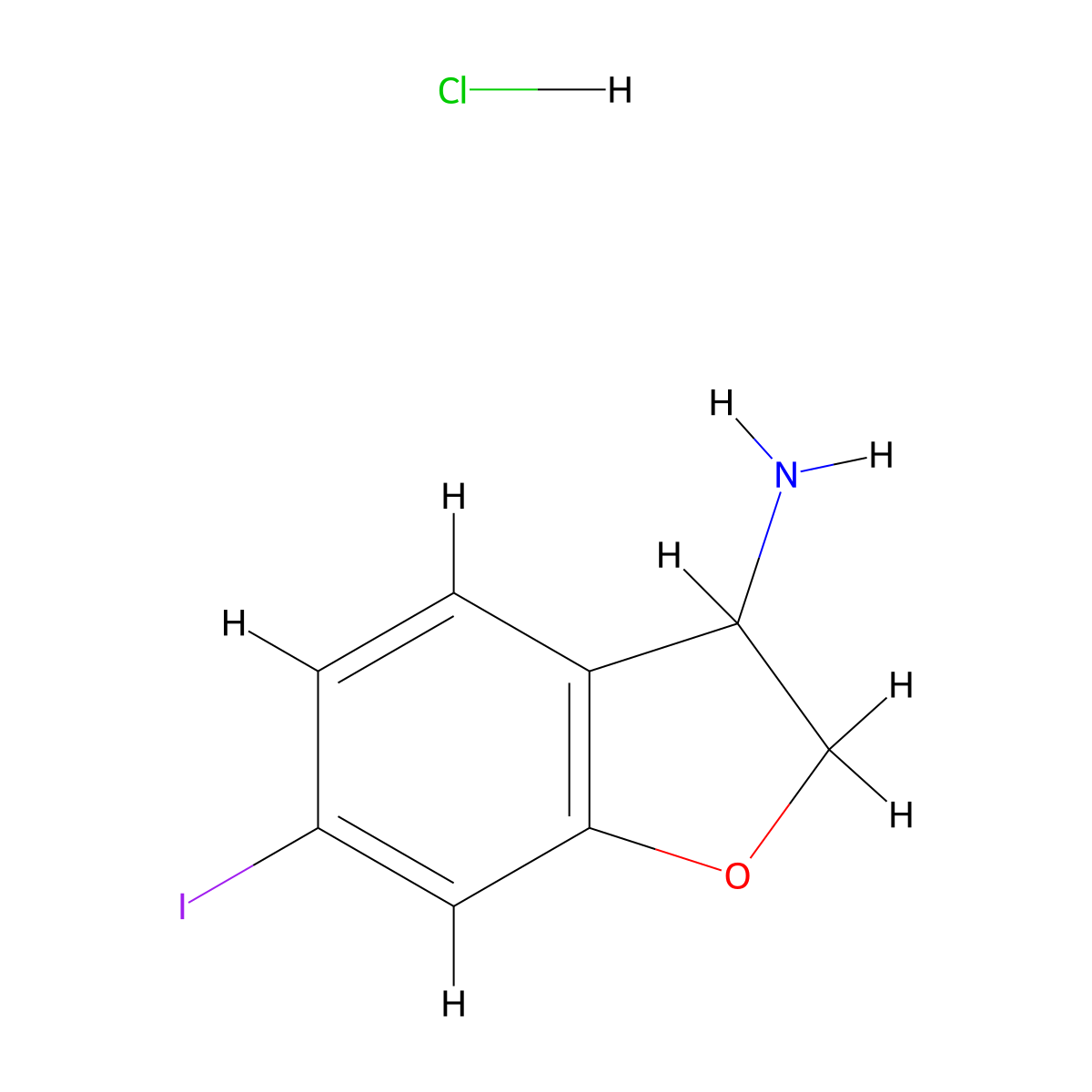 6-Iodo-2,3-dihydrobenzofuran-3-amine;hydrochloride molecular structure, CAS 2970214-26-5