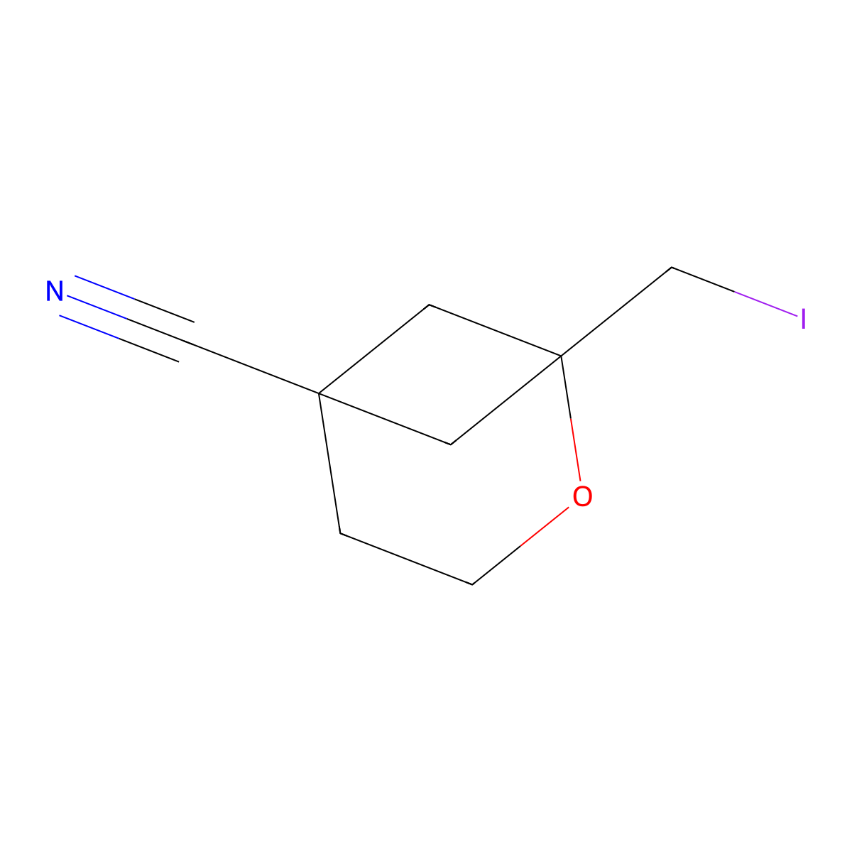 1-(Iodomethyl)-2-oxabicyclo[3.1.1]heptane-5-carbonitrile molecular structure, CAS 2970214-28-7