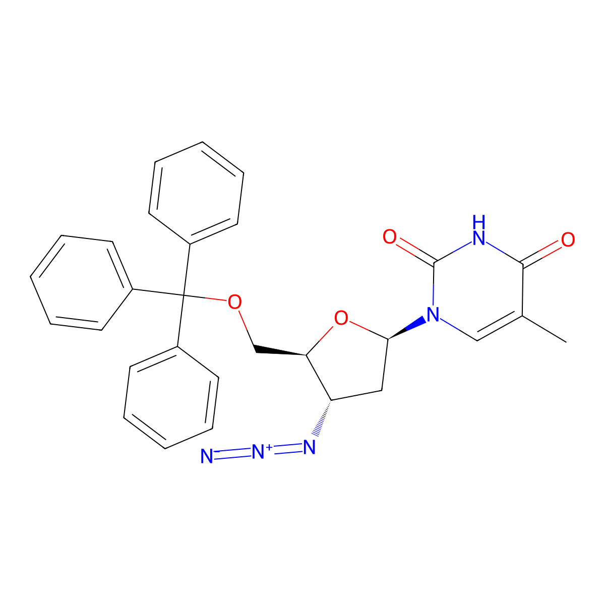 3'-Azido-3'-deoxy-5'-o-tritylthymidine molecular structure, CAS 29706-84-1