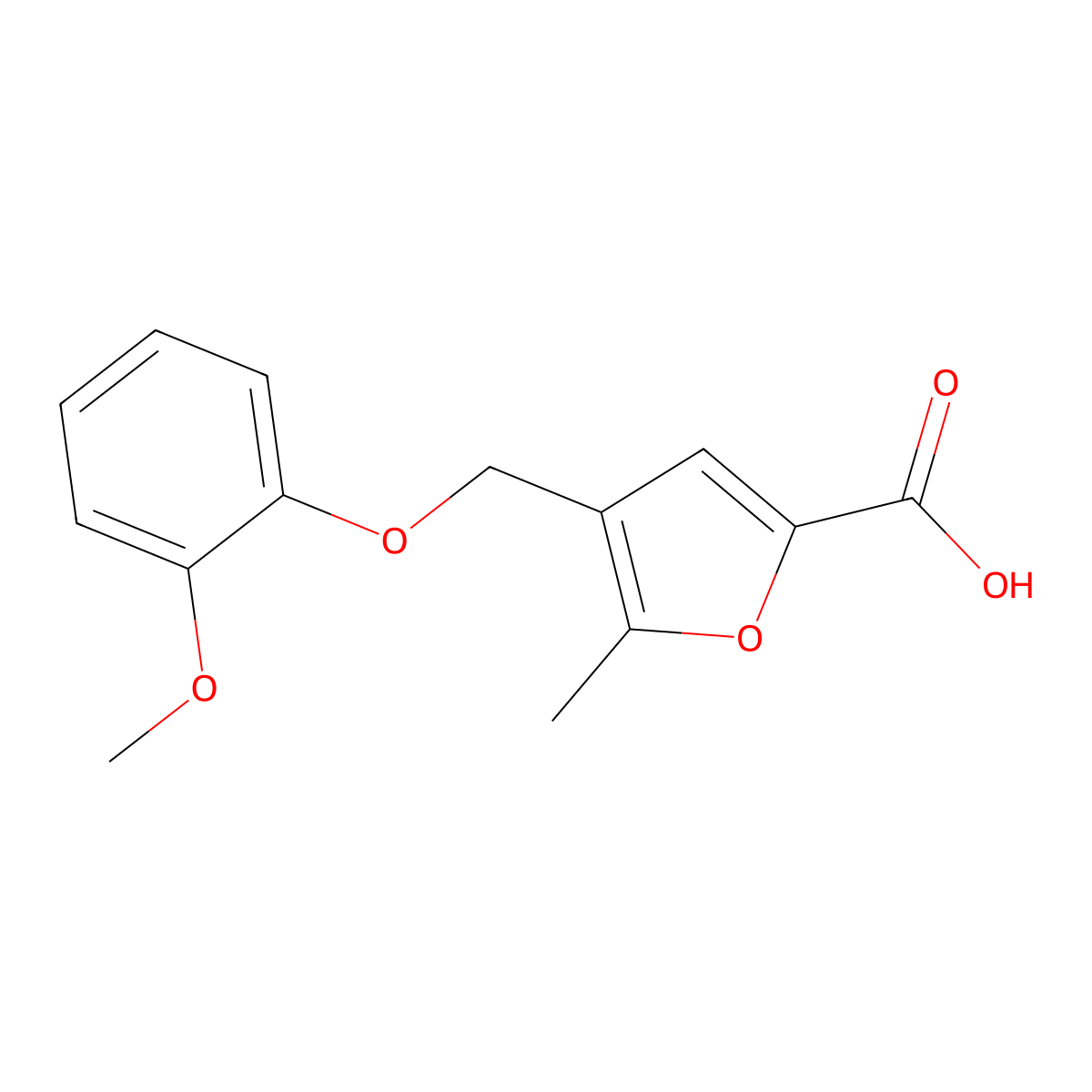 4-(2-Methoxy-phenoxymethyl)-5-methyl-furan-2-carboxylic acid molecular structure, CAS 297137-48-5
