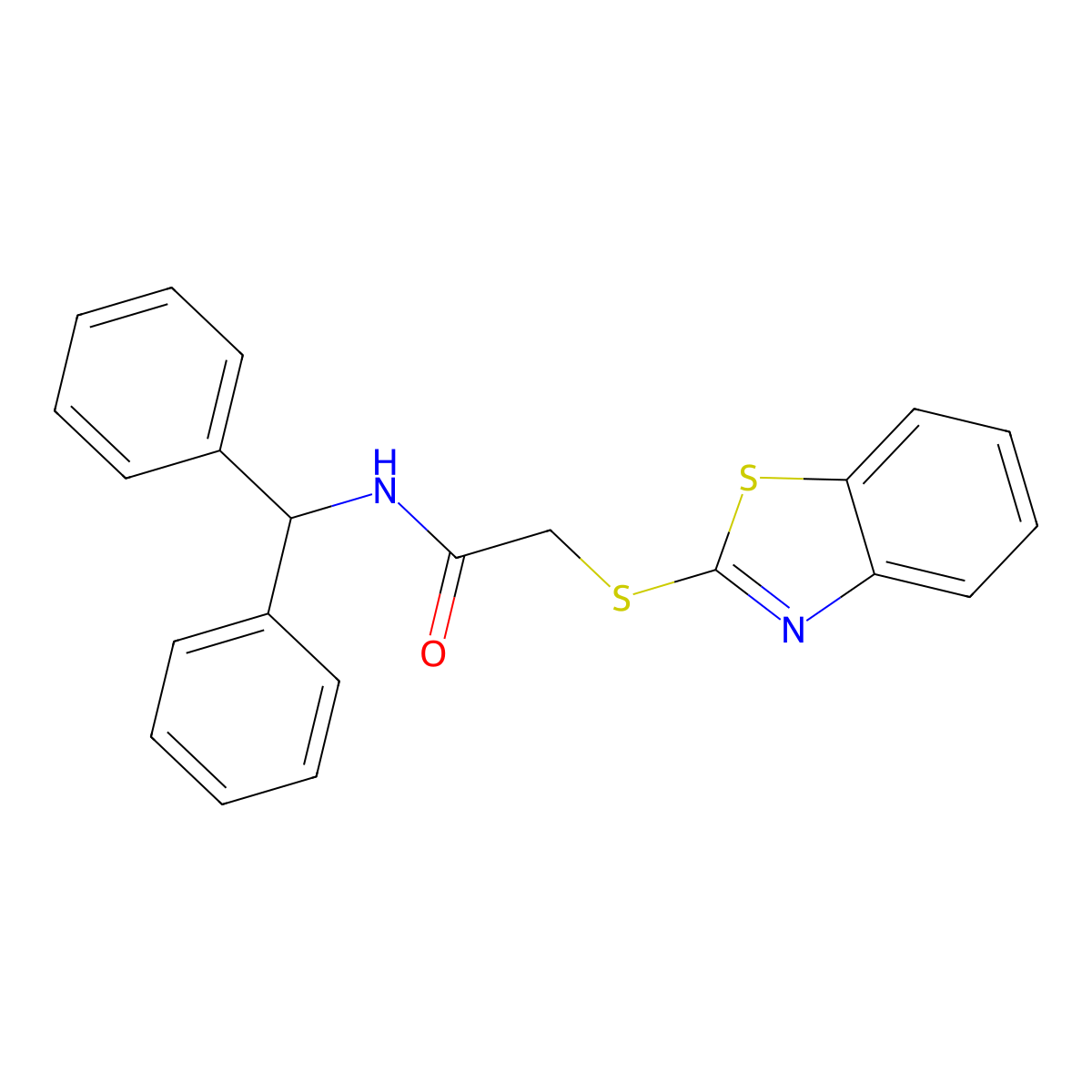 2-(1,3-benzothiazol-2-ylsulfanyl)-N-(diphenylmethyl)acetamide molecular structure, CAS 297138-34-2