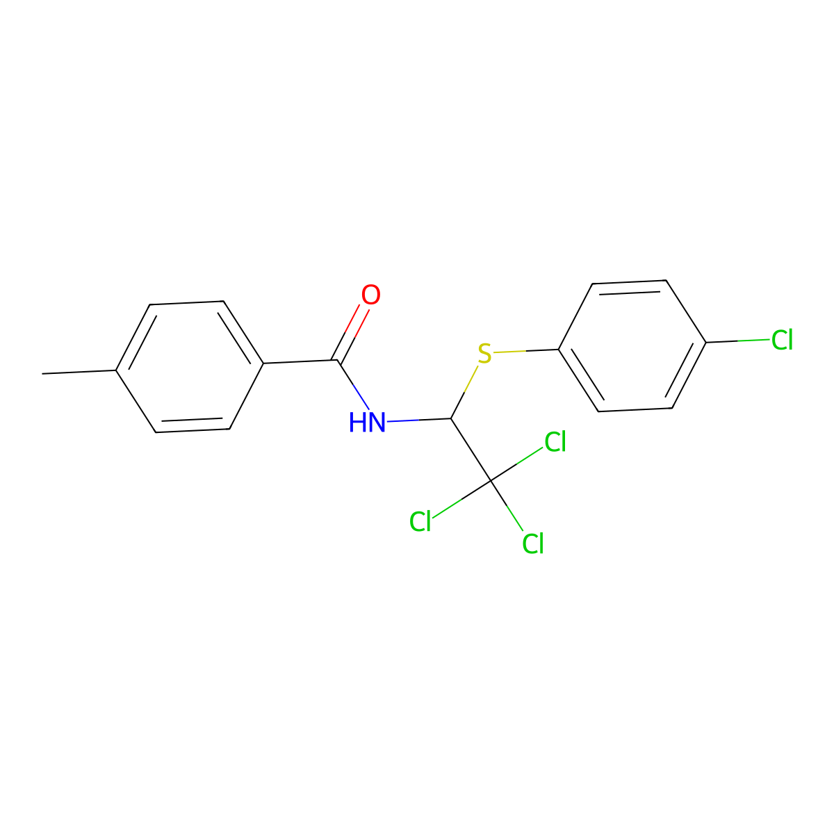 Benzamide, 4-methyl-N-[2,2,2-trichloro-1-[(4-chlorophenyl)thio]ethyl]- molecular structure, CAS 297141-26-5