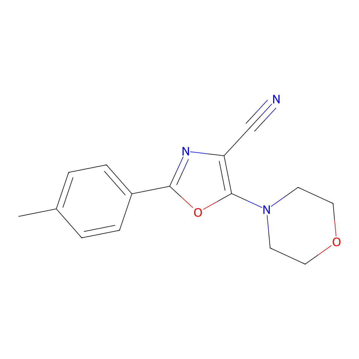 2-(4-Methylphenyl)-5-morpholin-4-yl-1,3-oxazole-4-carbonitrile molecular structure, CAS 297142-76-8