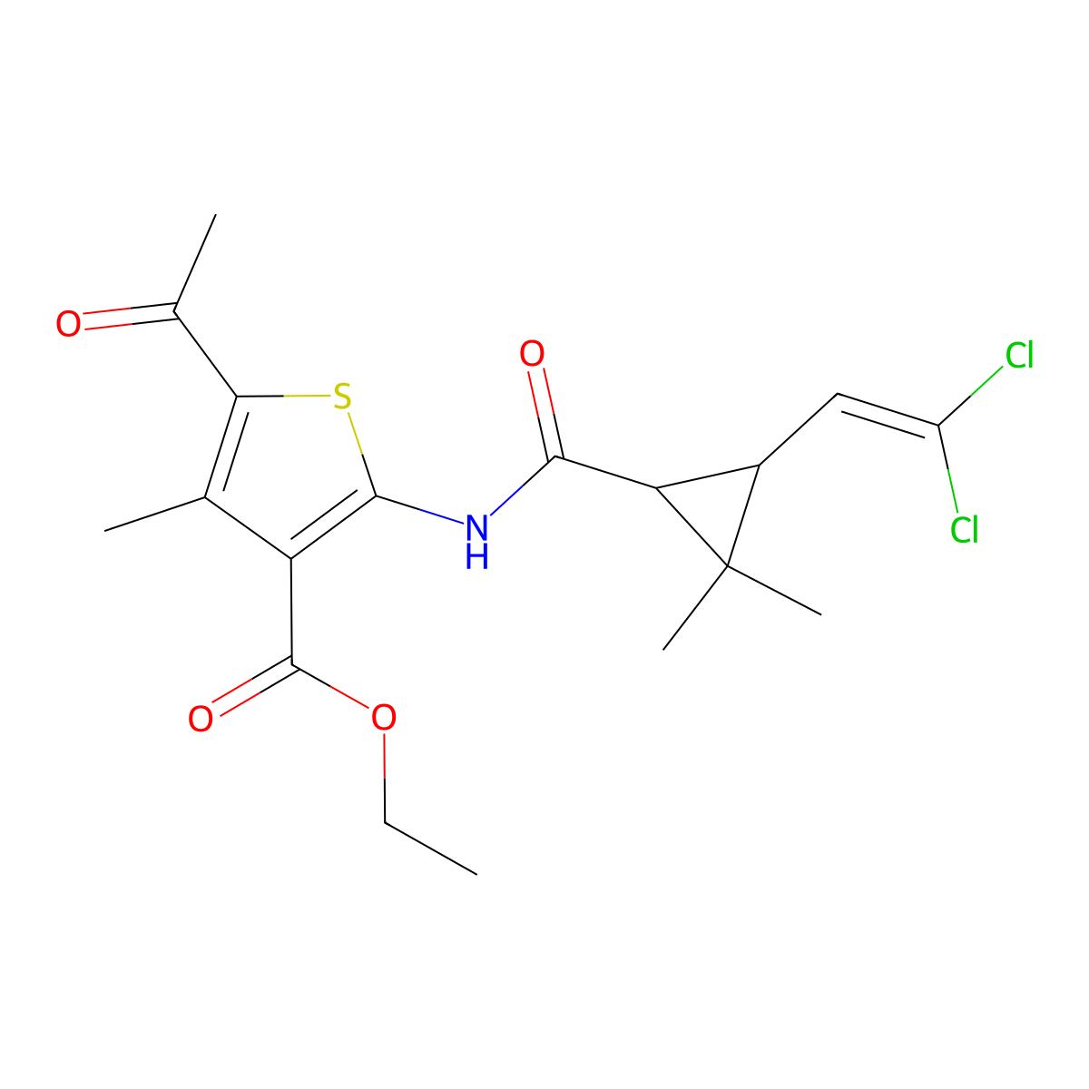 Ethyl 5-acetyl-2-({[3-(2,2-dichloroethenyl)-2,2-dimethylcyclopropyl]carbonyl}amino)-4-methylthiophene-3-carboxylate molecular structure, CAS 297146-36-2