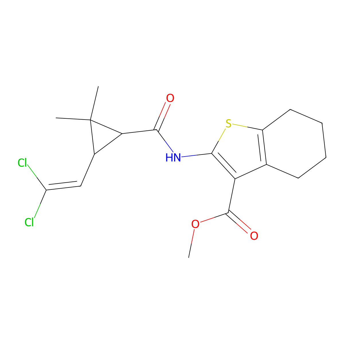Methyl 2-[[3-(2,2-dichloroethenyl)-2,2-dimethylcyclopropanecarbonyl]amino]-4,5,6,7-tetrahydro-1-benzothiophene-3-carboxylate molecular structure, CAS 297146-50-0