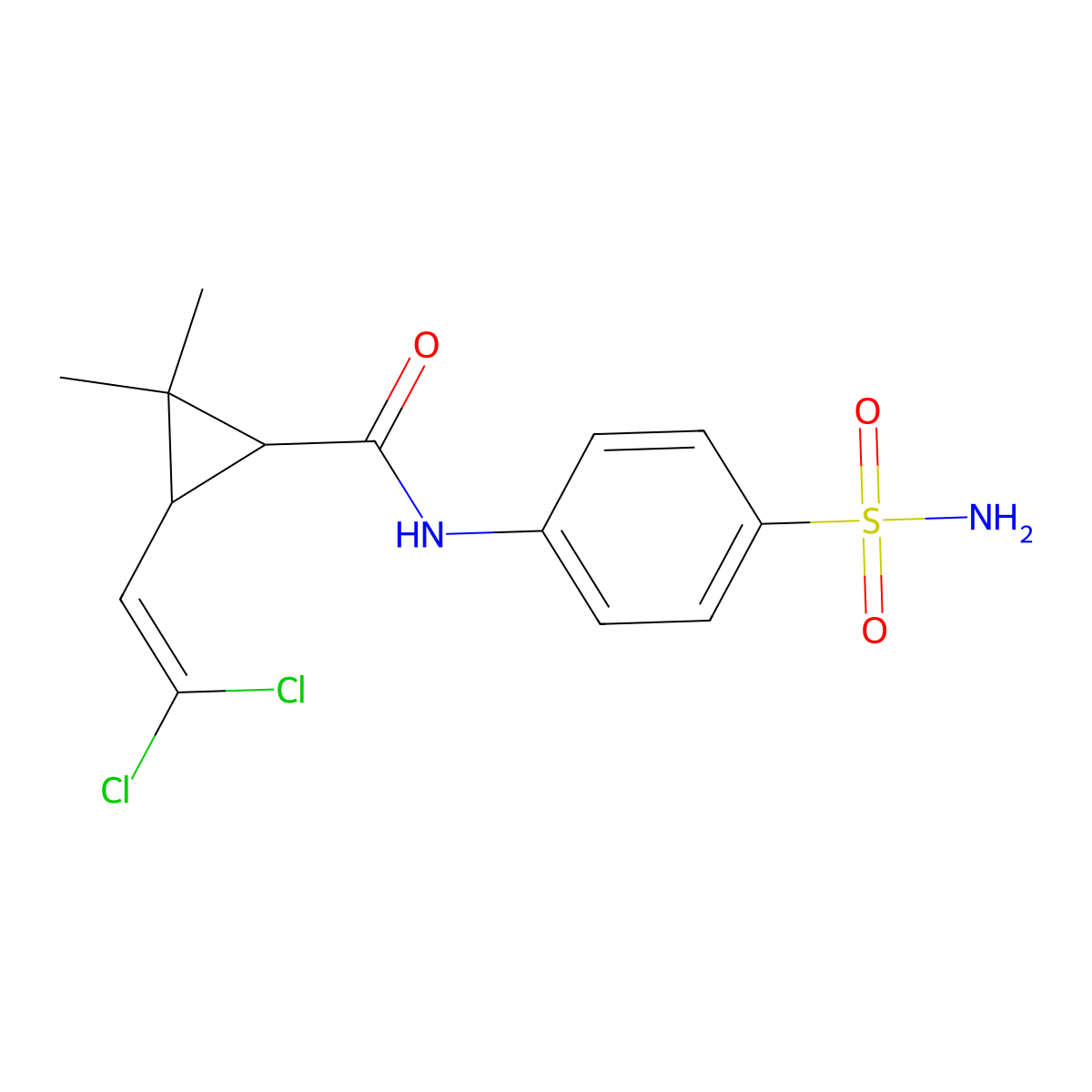 3-(2,2-dichloroethenyl)-2,2-dimethyl-N-(4-sulfamoylphenyl)cyclopropane-1-carboxamide molecular structure, CAS 297146-68-0