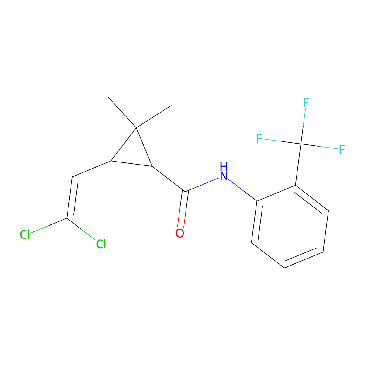 3-(2,2-dichlorovinyl)-2,2-dimethyl-N-[2-(trifluoromethyl)phenyl]cyclopropanecarboxamide molecular structure, CAS 297146-86-2