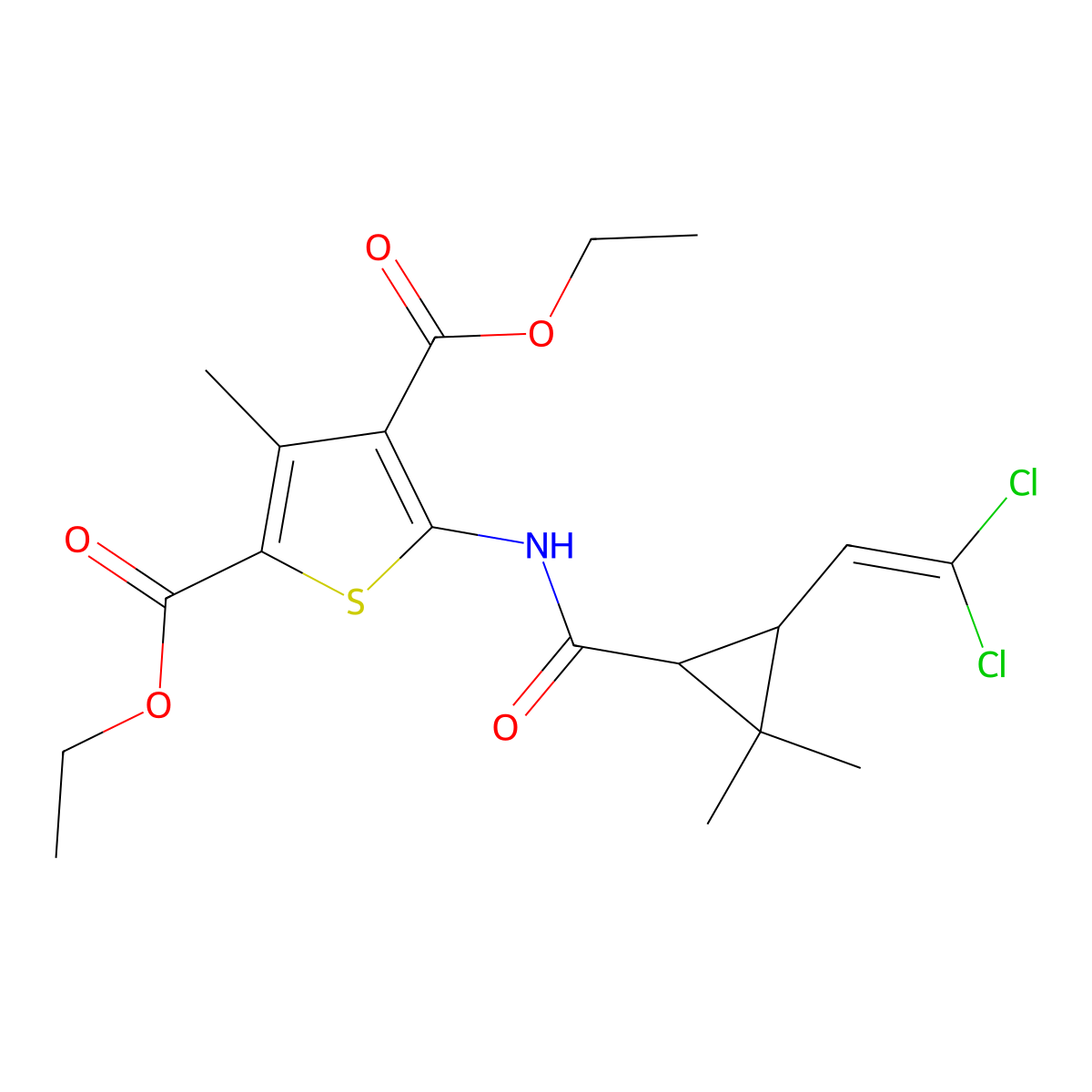 Diethyl 5-[[3-(2,2-dichloroethenyl)-2,2-dimethylcyclopropanecarbonyl]amino]-3-methylthiophene-2,4-dicarboxylate molecular structure, CAS 297146-87-3