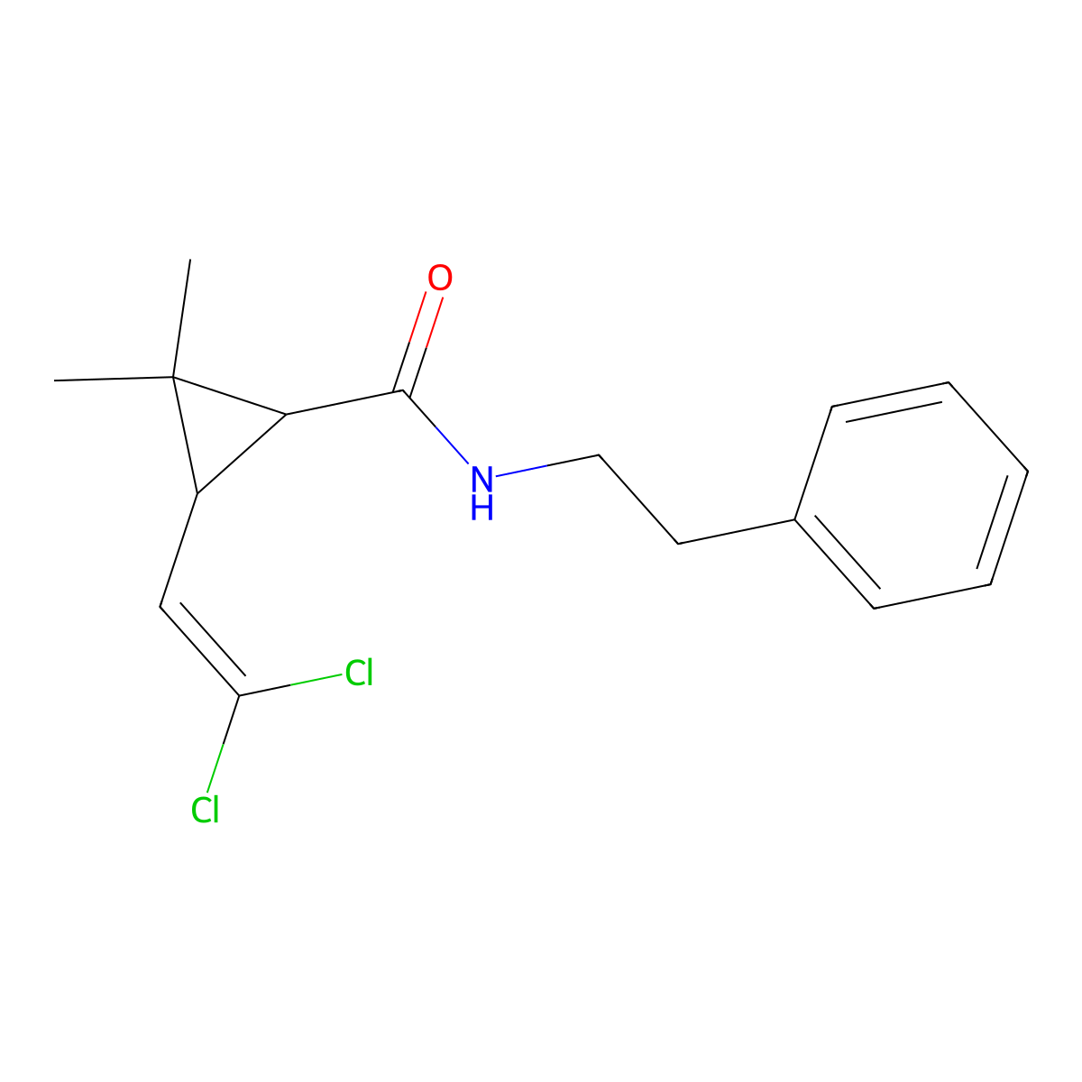 3-(2,2-dichloroethenyl)-2,2-dimethyl-N-(2-phenylethyl)cyclopropanecarboxamide molecular structure, CAS 297146-88-4