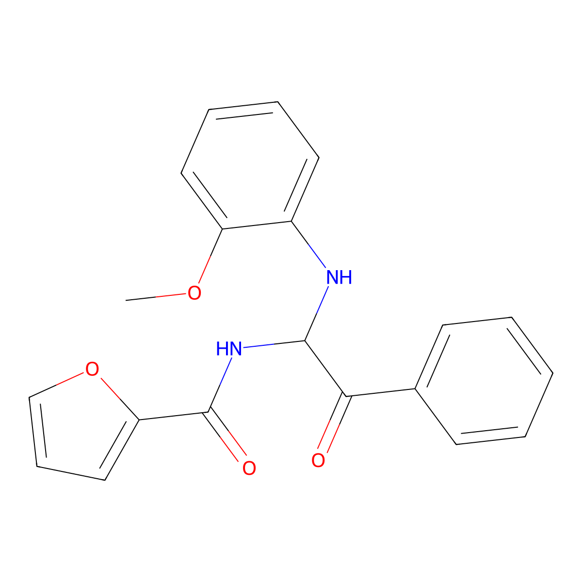 N-{1-[(2-methoxyphenyl)amino]-2-oxo-2-phenylethyl}furan-2-carboxamide molecular structure, CAS 297147-80-9