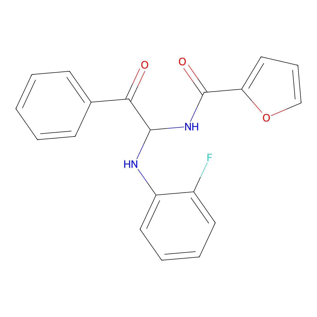 N-[1-[(2-Fluorophenyl)amino]-2-oxo-2-phenyl-ethyl]furan-2-carboxamide molecular structure, CAS 297147-81-0