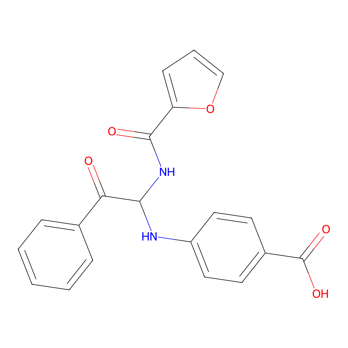 4-((1-(Furan-2-carboxamido)-2-oxo-2-phenylethyl)amino)benzoic acid molecular structure, CAS 297147-85-4