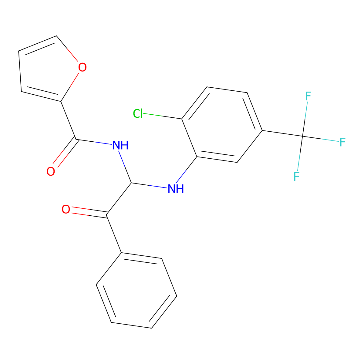 N-(1-{[2-chloro-5-(trifluoromethyl)phenyl]amino}-2-oxo-2-phenylethyl)furan-2-carboxamide molecular structure, CAS 297147-87-6