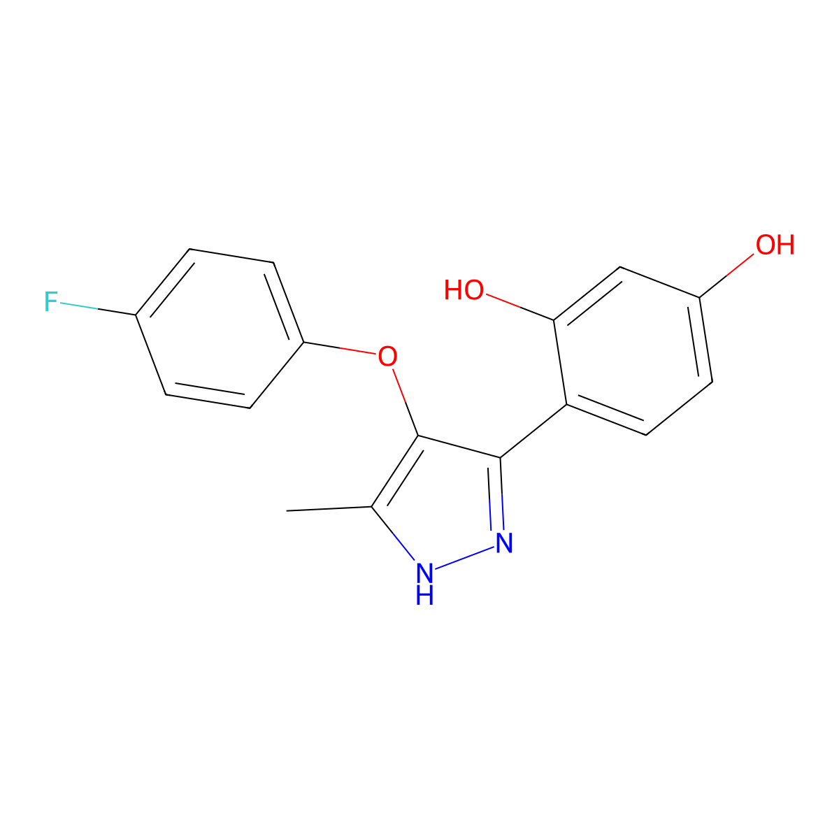4-(4-(4-Fluorophenoxy)-5-methyl-1H-pyrazol-3-YL)-1,3-benzenediol molecular structure, CAS 297147-95-6