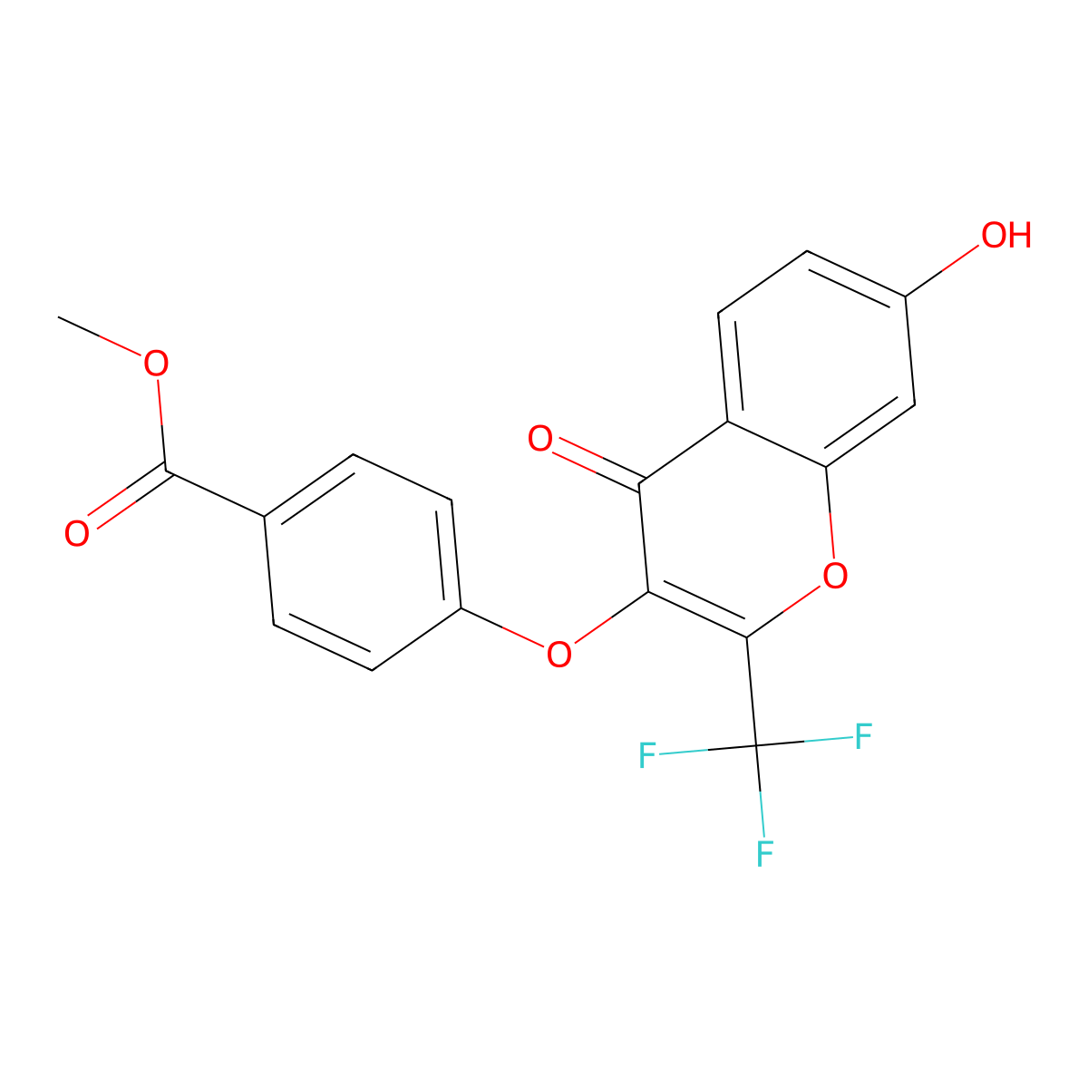 Methyl 4-[7-hydroxy-4-oxo-2-(trifluoromethyl)chromen-3-yloxy]benzoate molecular structure, CAS 297148-43-7