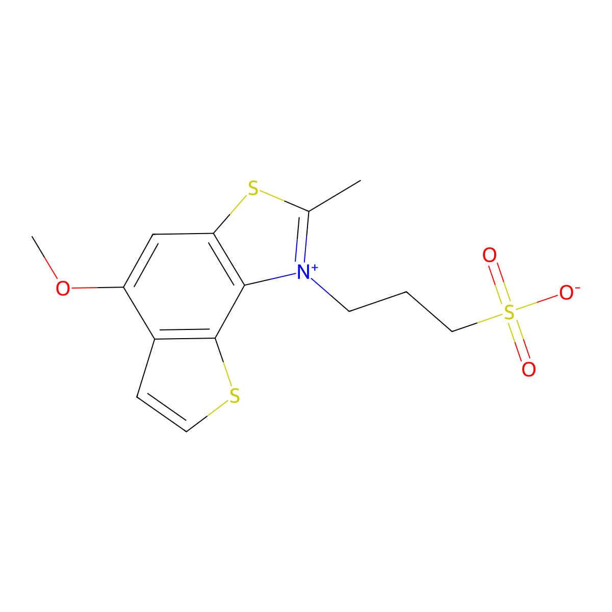 3-(5-Methoxy-2-methylthieno[2,3-e][1,3]benzothiazol-1-ium-1-yl)propane-1-sulfonate molecular structure, CAS 297148-55-1