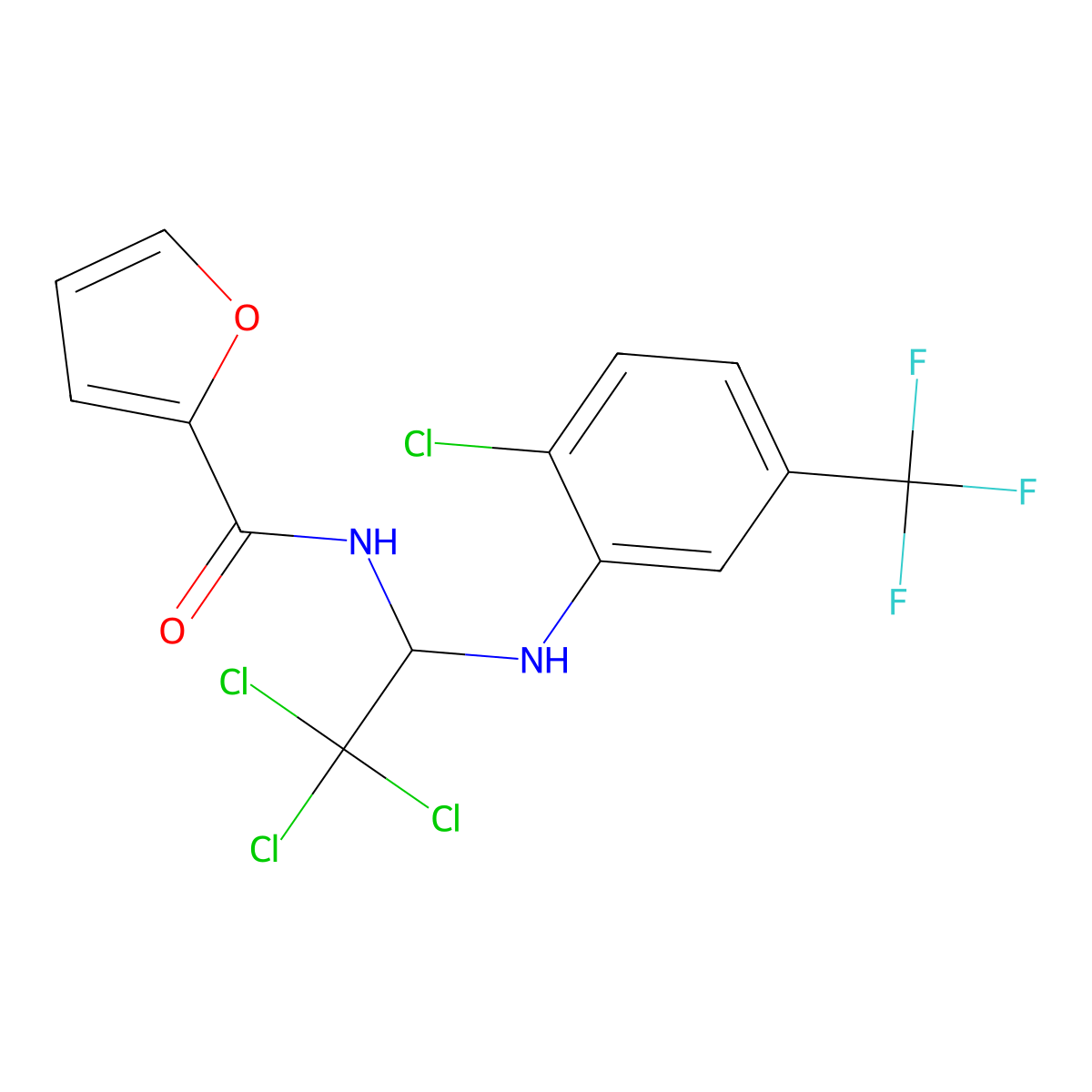 N-{2,2,2-trichloro-1-[2-chloro-5-(trifluoromethyl)anilino]ethyl}-2-furamide molecular structure, CAS 297149-26-9
