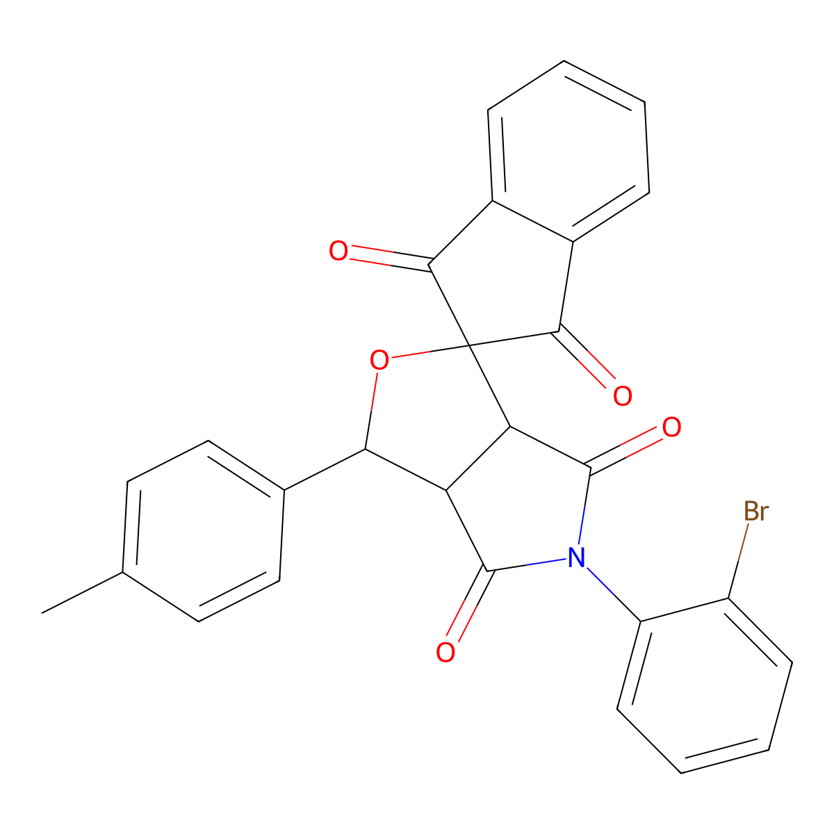 5-(2-bromophenyl)-3-(4-methylphenyl)-3a,6a-dihydrospiro[furo[3,4-c]pyrrole-1,2'-indene]-1',3',4,6(3H,5H)-tetrone molecular structure, CAS 297149-69-0
