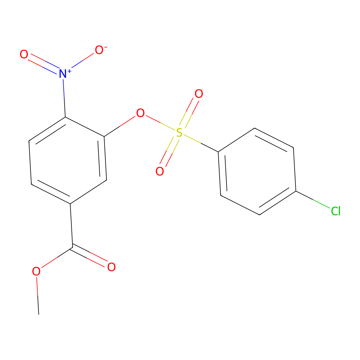 Methyl 3-(((4-chlorophenyl)sulfonyl)oxy)-4-nitrobenzenecarboxylate molecular structure, CAS 297149-80-5