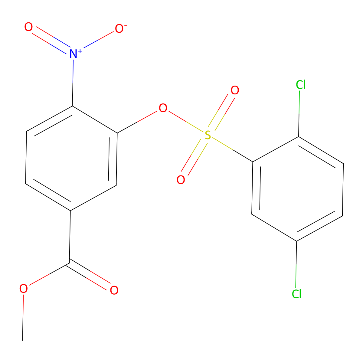 Methyl 3-(((2,5-dichlorophenyl)sulfonyl)oxy)-4-nitrobenzenecarboxylate molecular structure, CAS 297150-06-2
