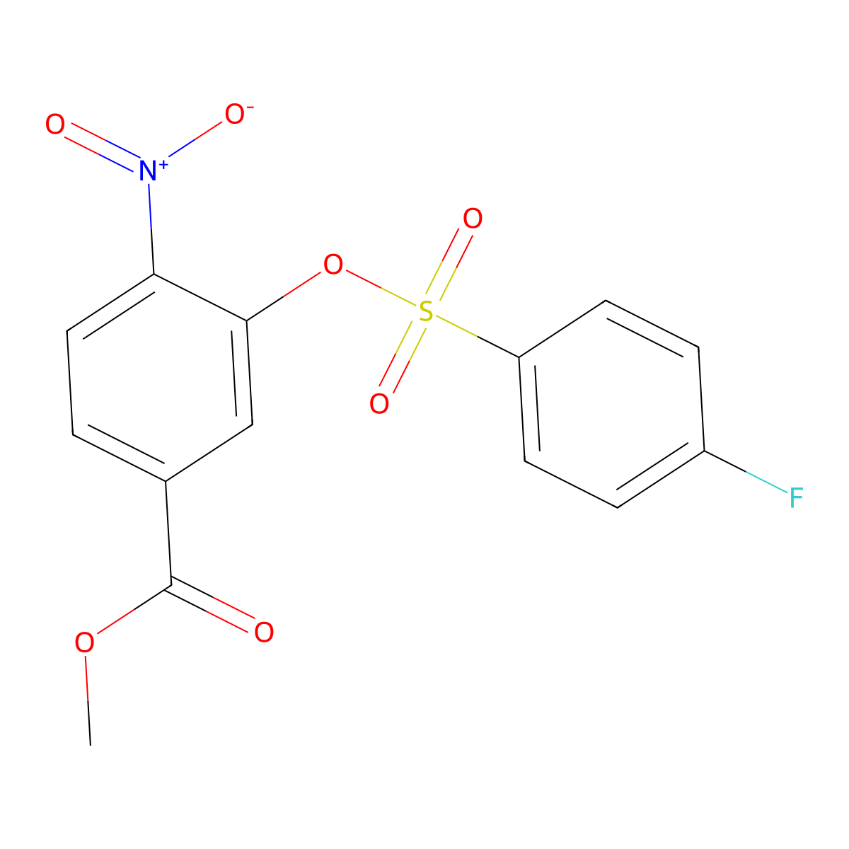 Methyl 3-(((4-fluorophenyl)sulfonyl)oxy)-4-nitrobenzenecarboxylate molecular structure, CAS 297150-07-3