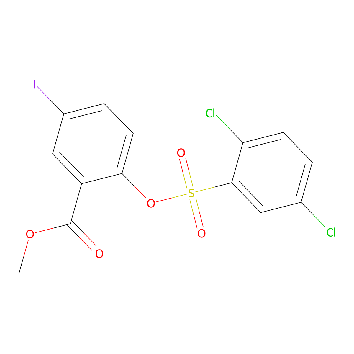 Methyl 2-[(2,5-dichlorophenyl)sulfonyloxy]-5-iodobenzoate molecular structure, CAS 297150-12-0