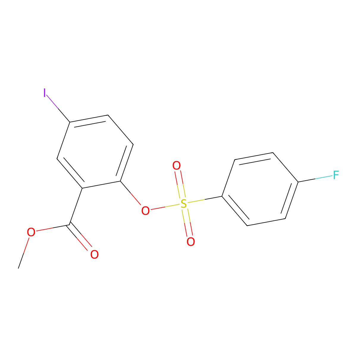 Methyl 2-(((4-fluorophenyl)sulfonyl)oxy)-5-iodobenzenecarboxylate molecular structure, CAS 297150-19-7