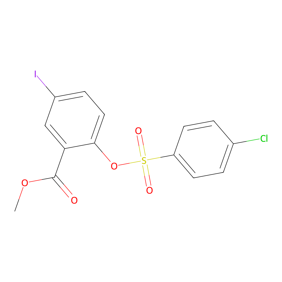 Methyl 2-{[(4-chlorophenyl)sulfonyl]oxy}-5-iodobenzenecarboxylate molecular structure, CAS 297150-23-3