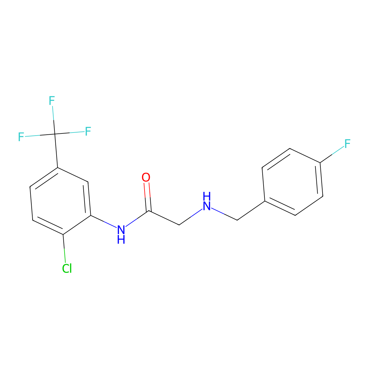 N-(2-Chloro-5-(trifluoromethyl)phenyl)-2-((4-fluorobenzyl)amino)acetamide molecular structure, CAS 297150-42-6