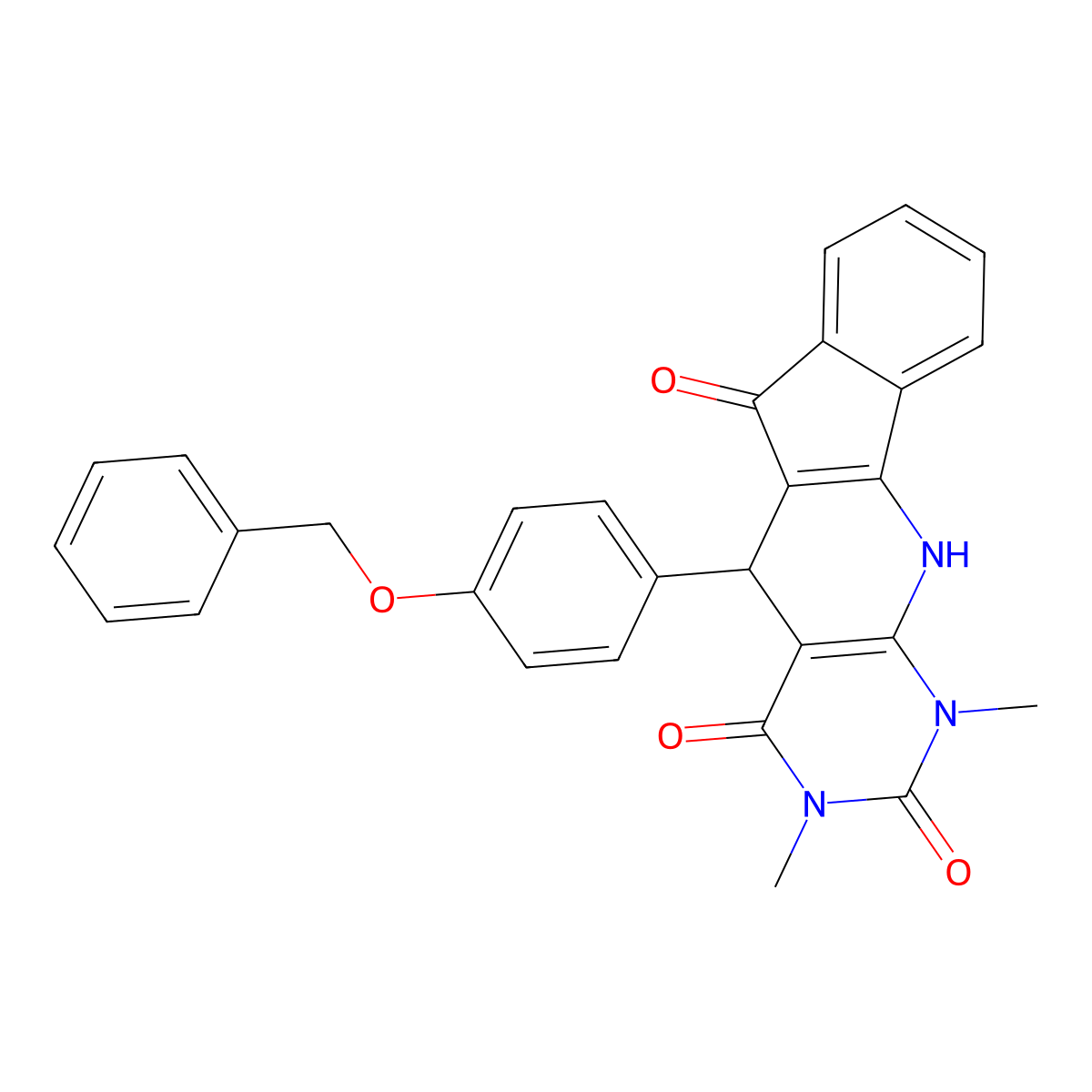 5-[4-(benzyloxy)phenyl]-1,3-dimethyl-5,11-dihydro-1H-indeno[2',1':5,6]pyrido[2,3-d]pyrimidine-2,4,6(3H)-trione molecular structure, CAS 297157-36-9