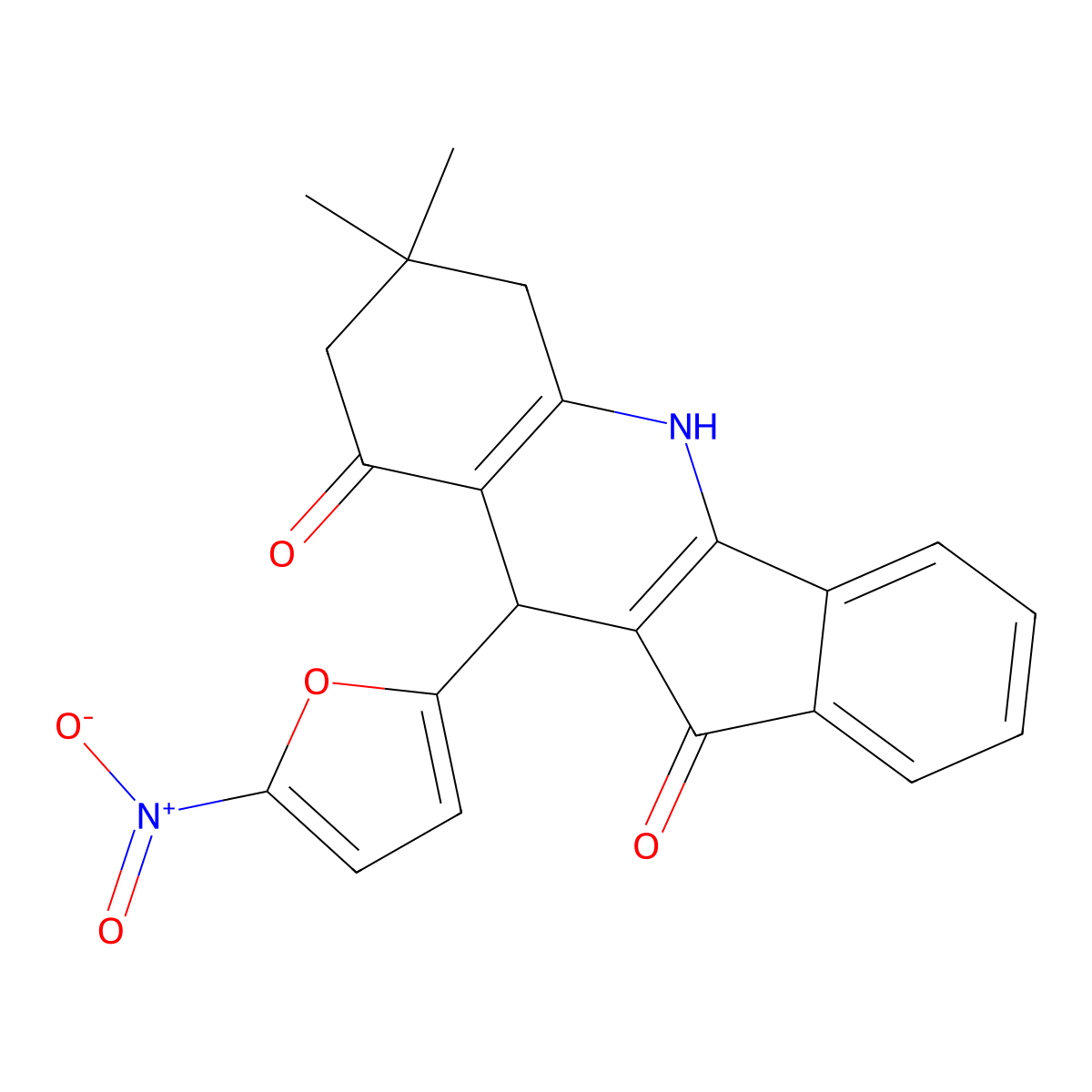 7,7-Dimethyl-10-(5-nitrofuran-2-yl)-5,6,8,10-tetrahydroindeno[1,2-b]quinoline-9,11-dione molecular structure, CAS 297157-37-0