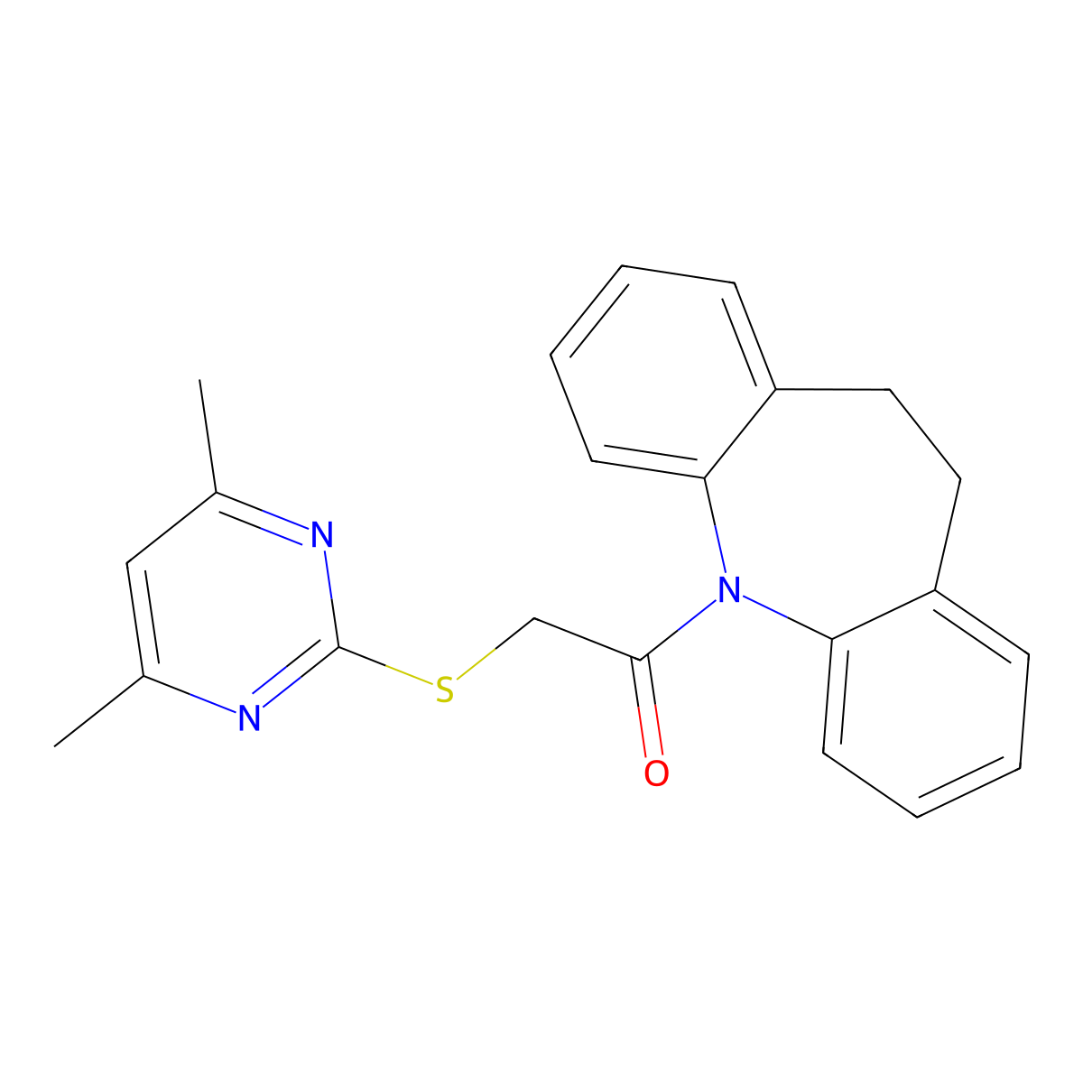 1-(5,6-Dihydrobenzo[b][1]benzazepin-11-yl)-2-(4,6-dimethylpyrimidin-2-yl)sulfanylethanone molecular structure, CAS 297157-43-8