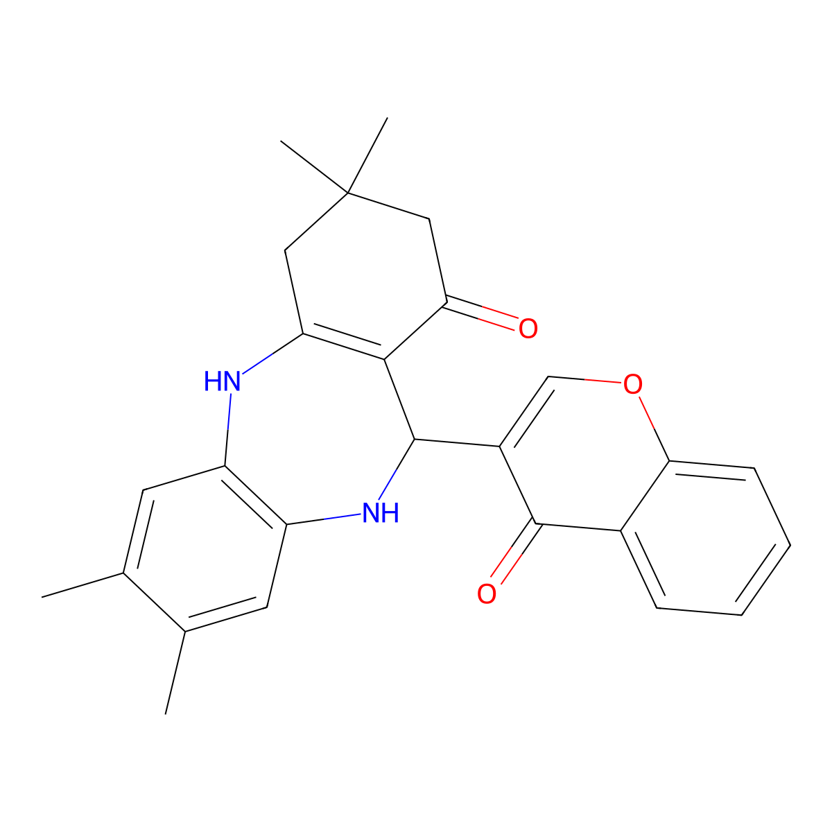 2,3,9,9-tetramethyl-6-(4-oxochromen-3-yl)-6,8,10,11-tetrahydro-5H-benzo[b][1,4]benzodiazepin-7-one molecular structure, CAS 297157-54-1